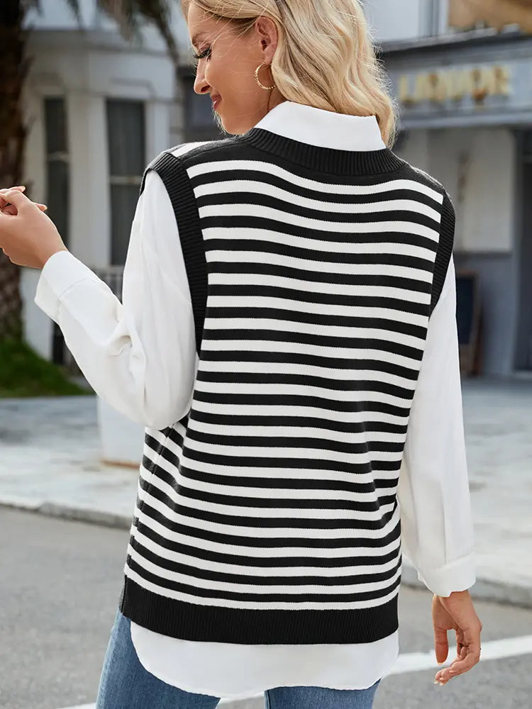 Gilet pull décontracté fendu à col en V