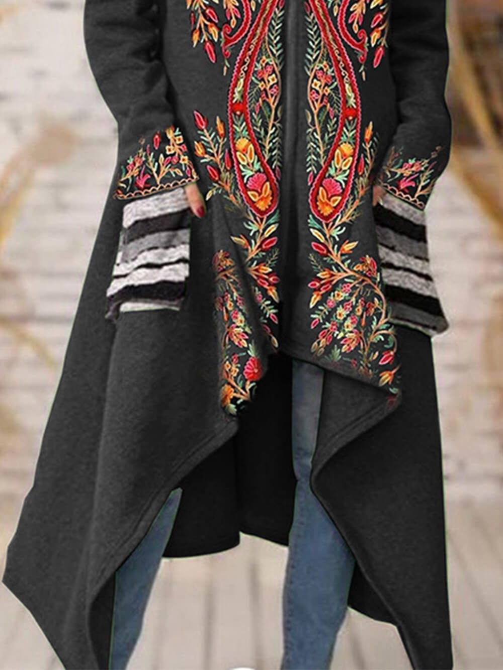 Floral Open Hooded Knit Blend Shrug Coat