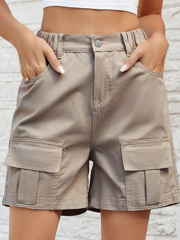 Short en jean utilitaire élastique délavé