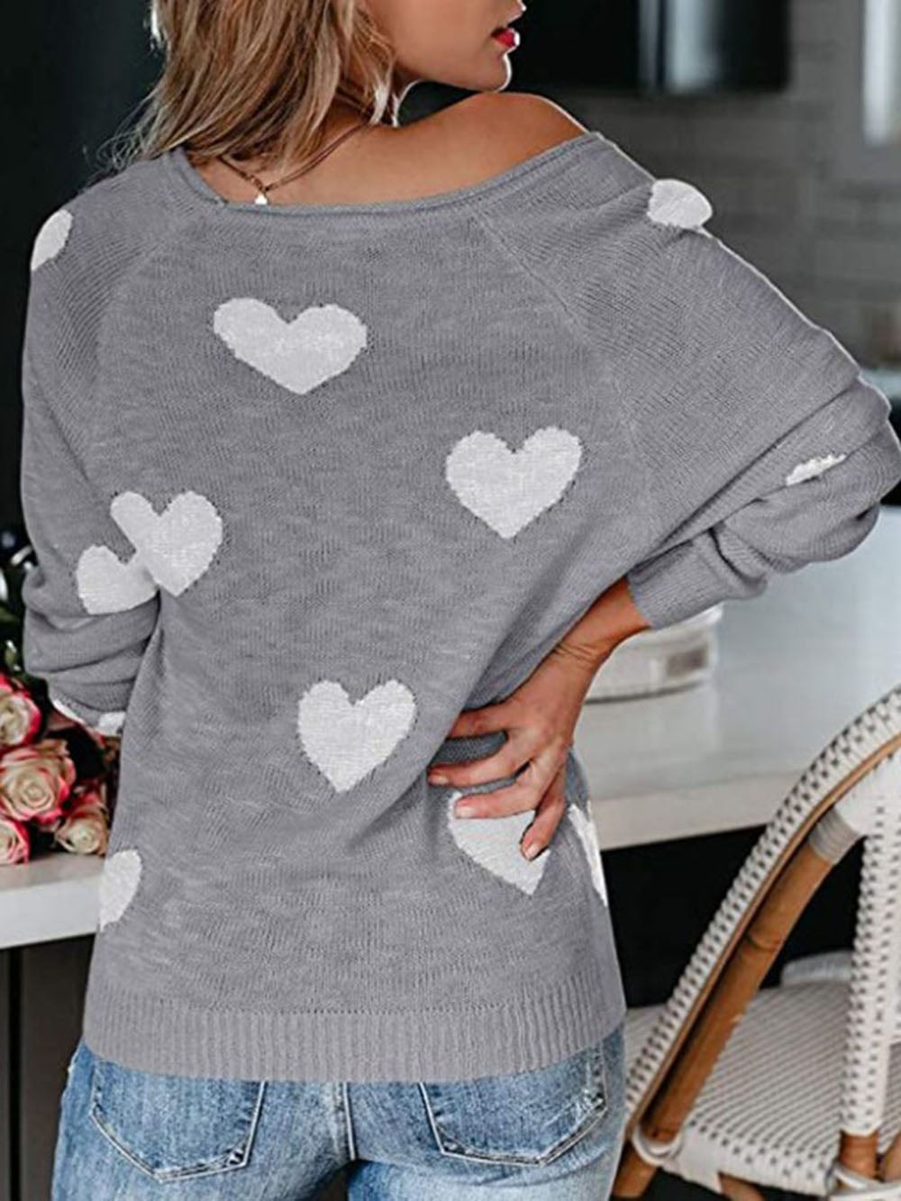 Pull en tricot à col en V pour la Saint-Valentin