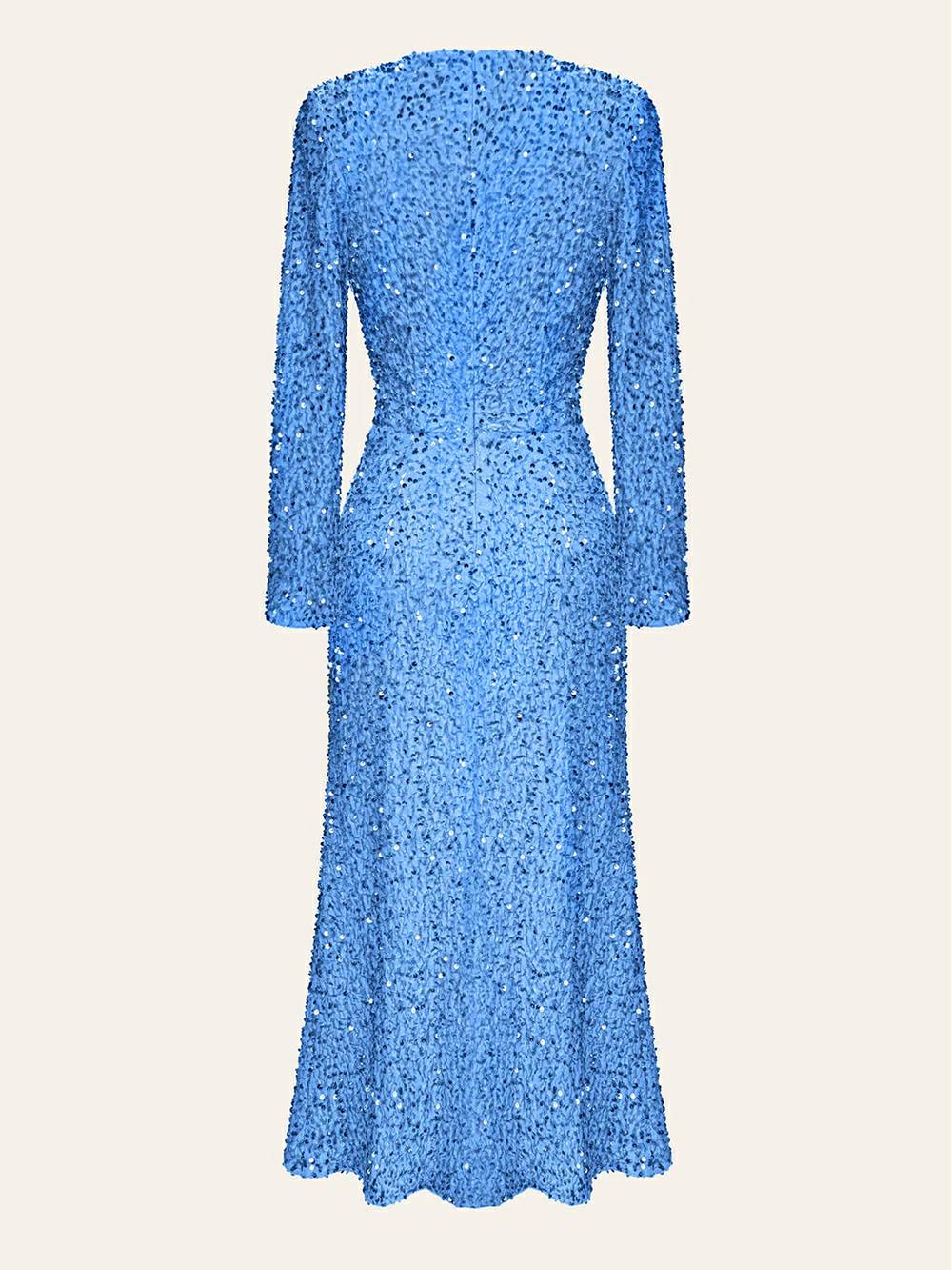 Robe mi-longue en velours bleu à paillettes
