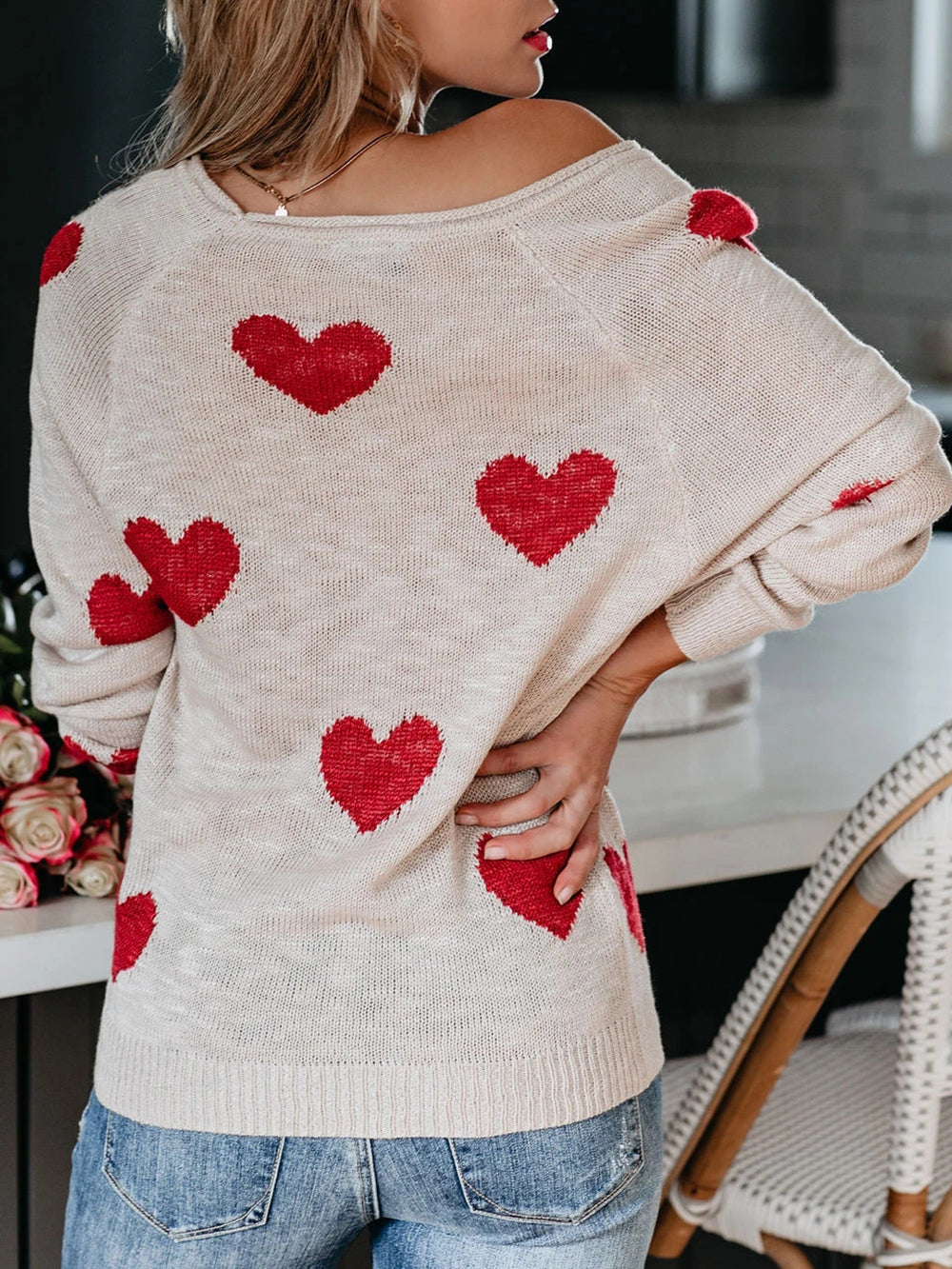 Pull en tricot à col en V pour la Saint-Valentin
