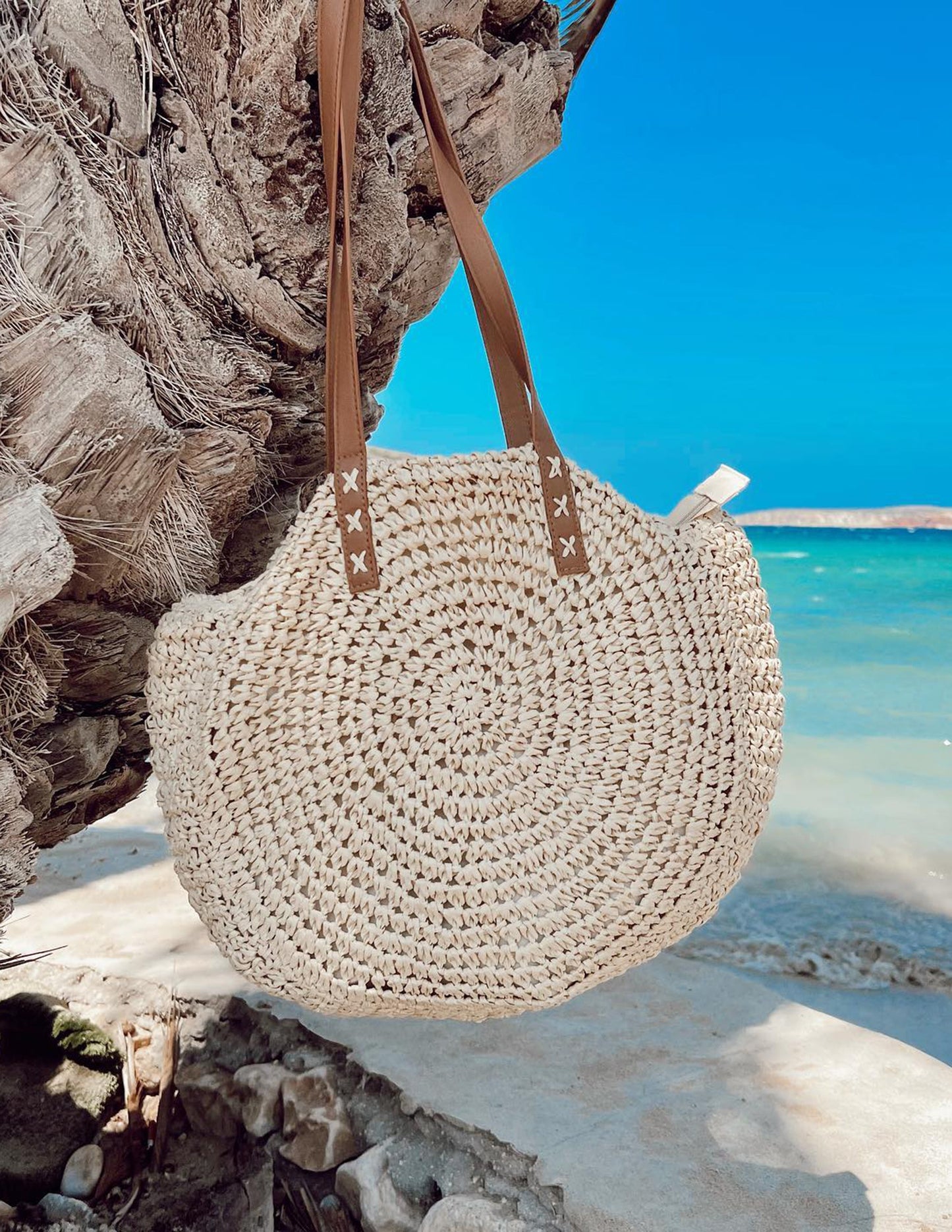 Sac fourre-tout rond en paille