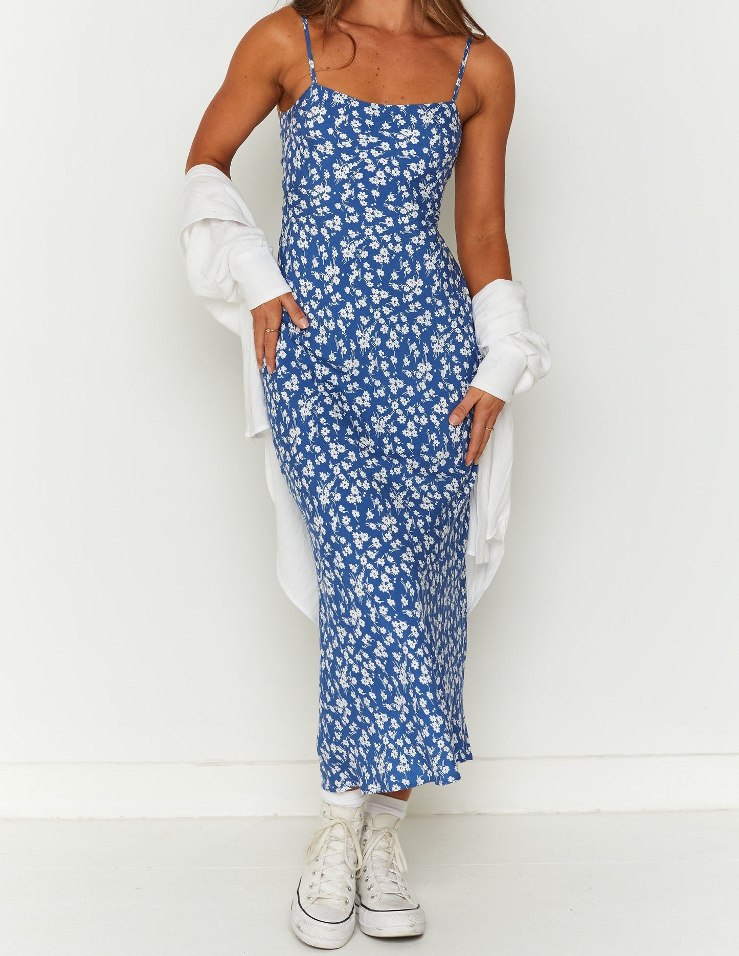 Robe midi fleurie bleue Delphine