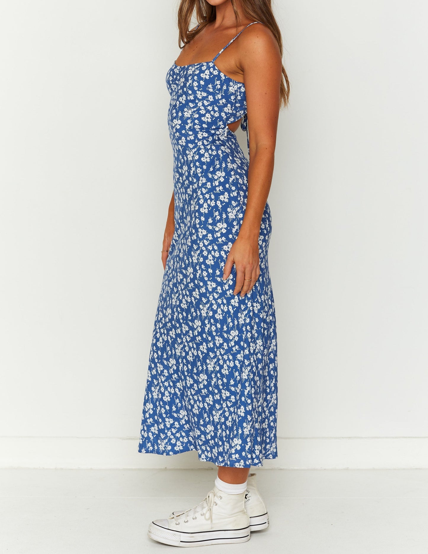 Robe midi fleurie bleue Delphine