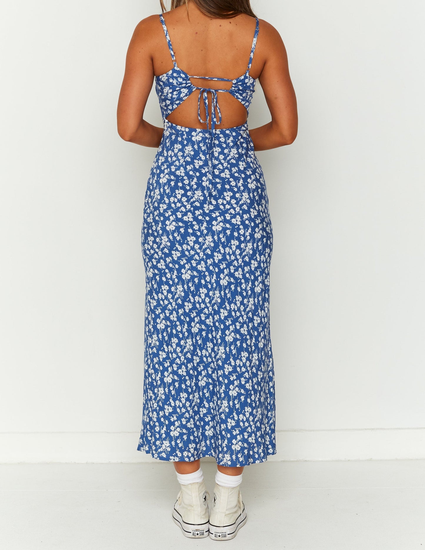 Robe midi fleurie bleue Delphine