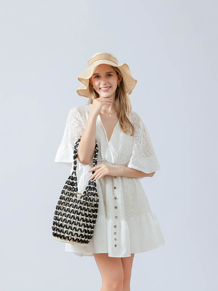 Sac seau en perles de bois