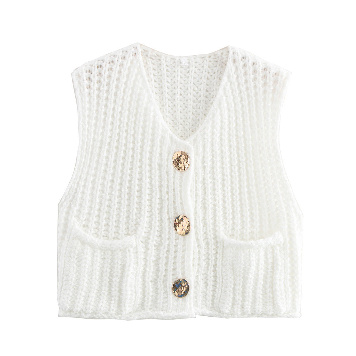 Large Buttons Solid Color Knit Vest Cardigan