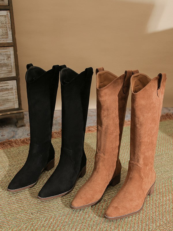 Bottes à talons épais et bout pointu style chevalier rétro