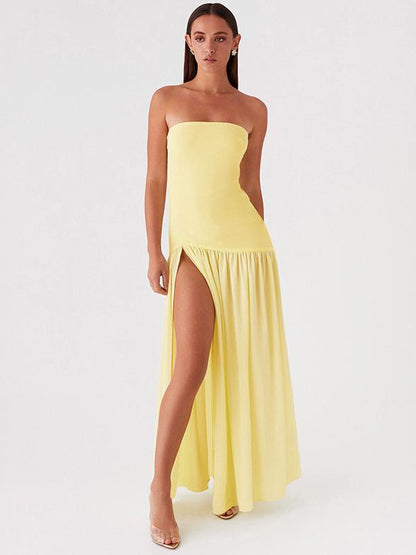 Robe bustier taille haute à ourlet fendu et panneaux de couleur unie