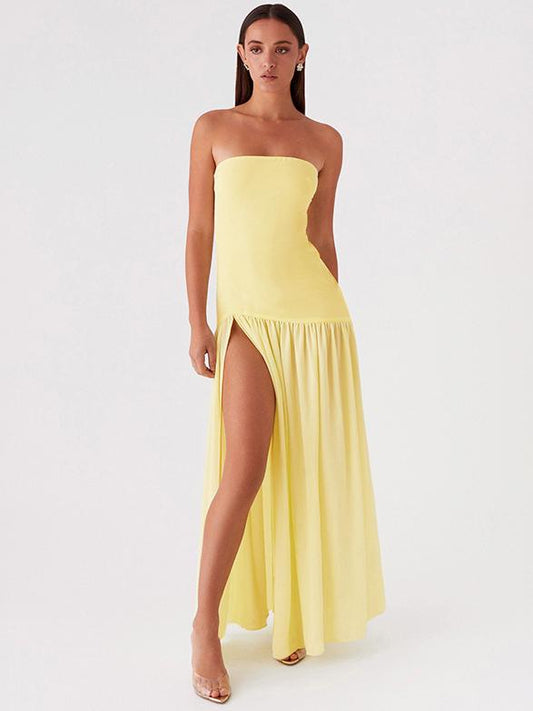Robe bustier taille haute à ourlet fendu et panneaux de couleur unie