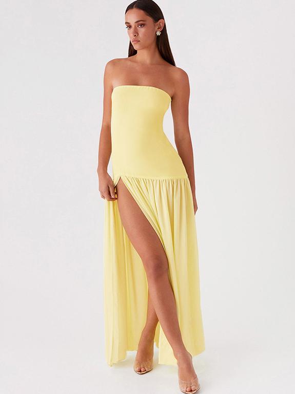 Robe bustier taille haute à ourlet fendu et panneaux de couleur unie