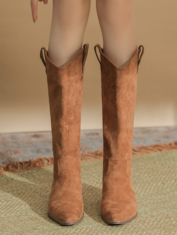 Bottes à talons épais et bout pointu style chevalier rétro