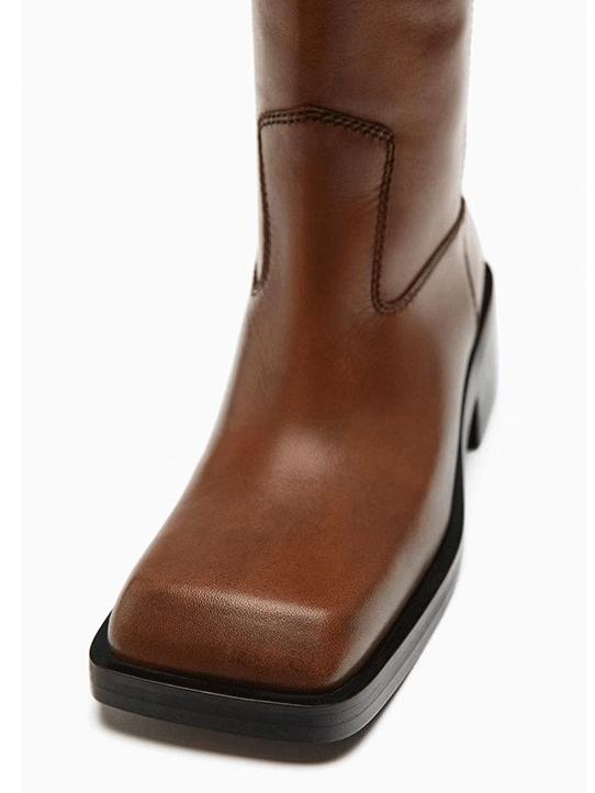 Bottes plates à bout carré pour femmes, bottes longues à talons épais rétro