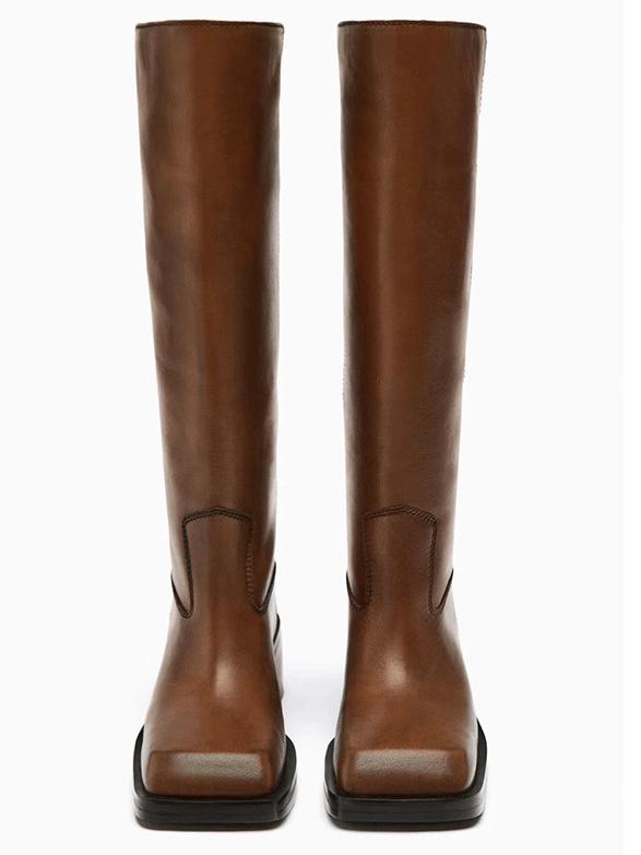 Bottes plates à bout carré pour femmes, bottes longues à talons épais rétro