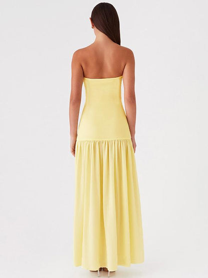 Robe bustier taille haute à ourlet fendu et panneaux de couleur unie