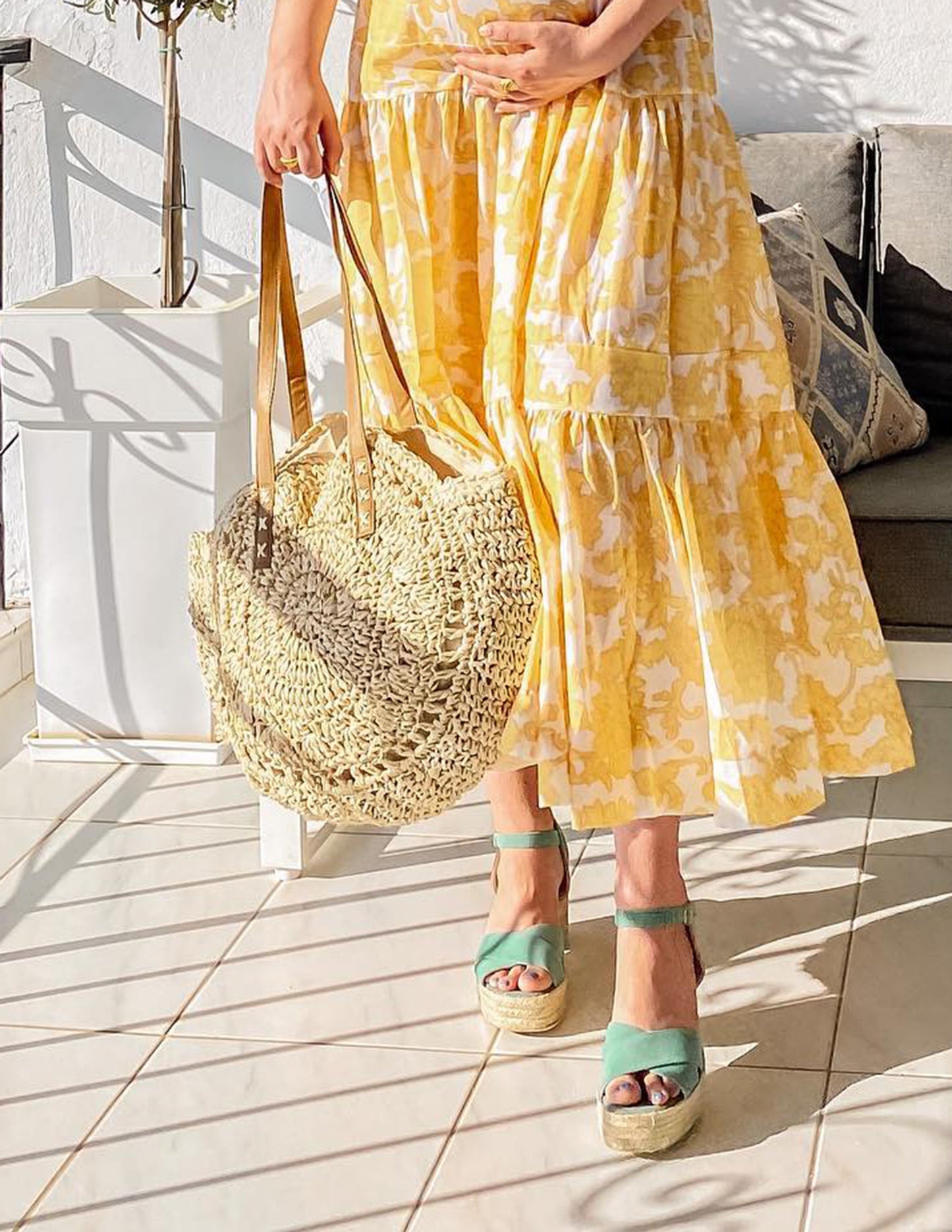 Sac fourre-tout rond en paille