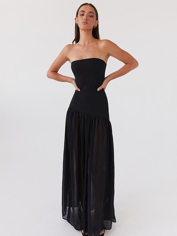 Robe bustier taille haute à ourlet fendu et panneaux de couleur unie