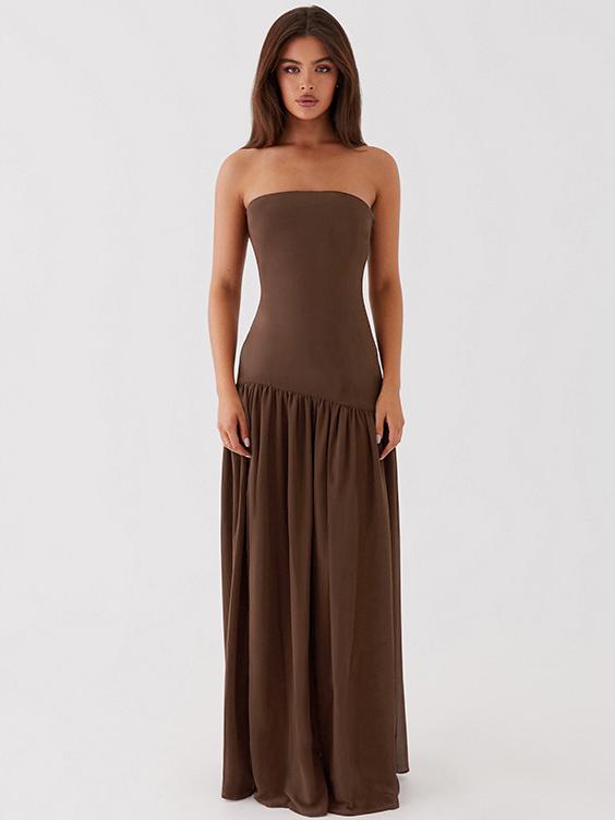 Robe bustier taille haute à ourlet fendu et panneaux de couleur unie