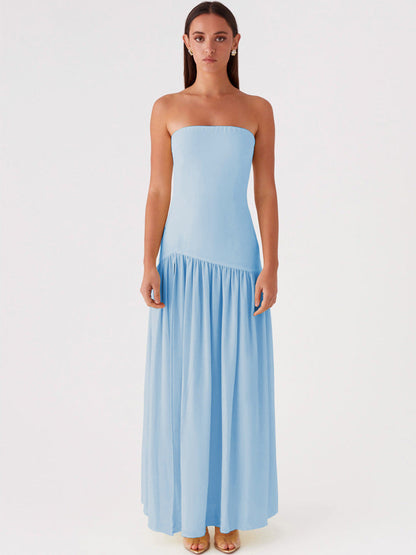 Robe bustier taille haute à ourlet fendu et panneaux de couleur unie