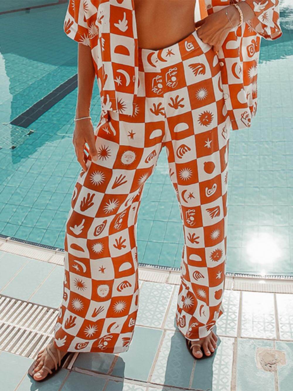 Ensemble pantalon ample à imprimé soleil d'après-midi