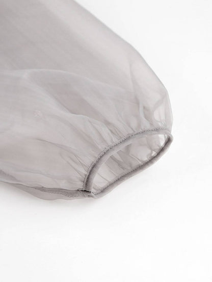 Chemisier sexy transparent à col en V et manches longues bouffantes avec nœud papillon