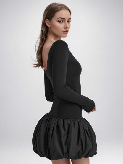 Robe élégante à col en U et à blocs de couleurs