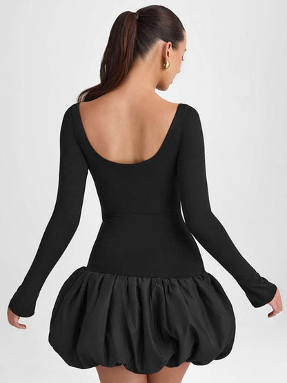 Robe élégante à col en U et à blocs de couleurs