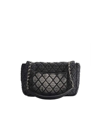 Washed Denim Quilted Chain Crossbody Bag