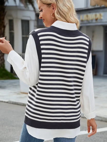 Gilet pull décontracté fendu à col en V