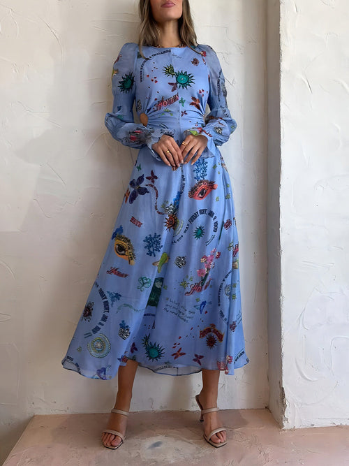 Robe courte à découpes lanterne graffiti Robe midi