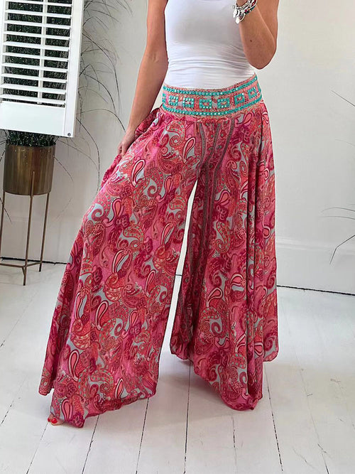 Pantalon évasé à imprimé cachemire ethnique