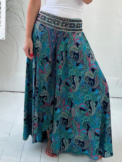 Pantalon évasé à imprimé cachemire ethnique