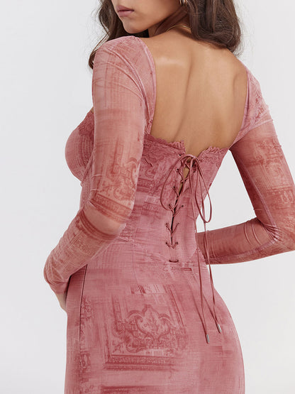 Robe corset à imprimé rose