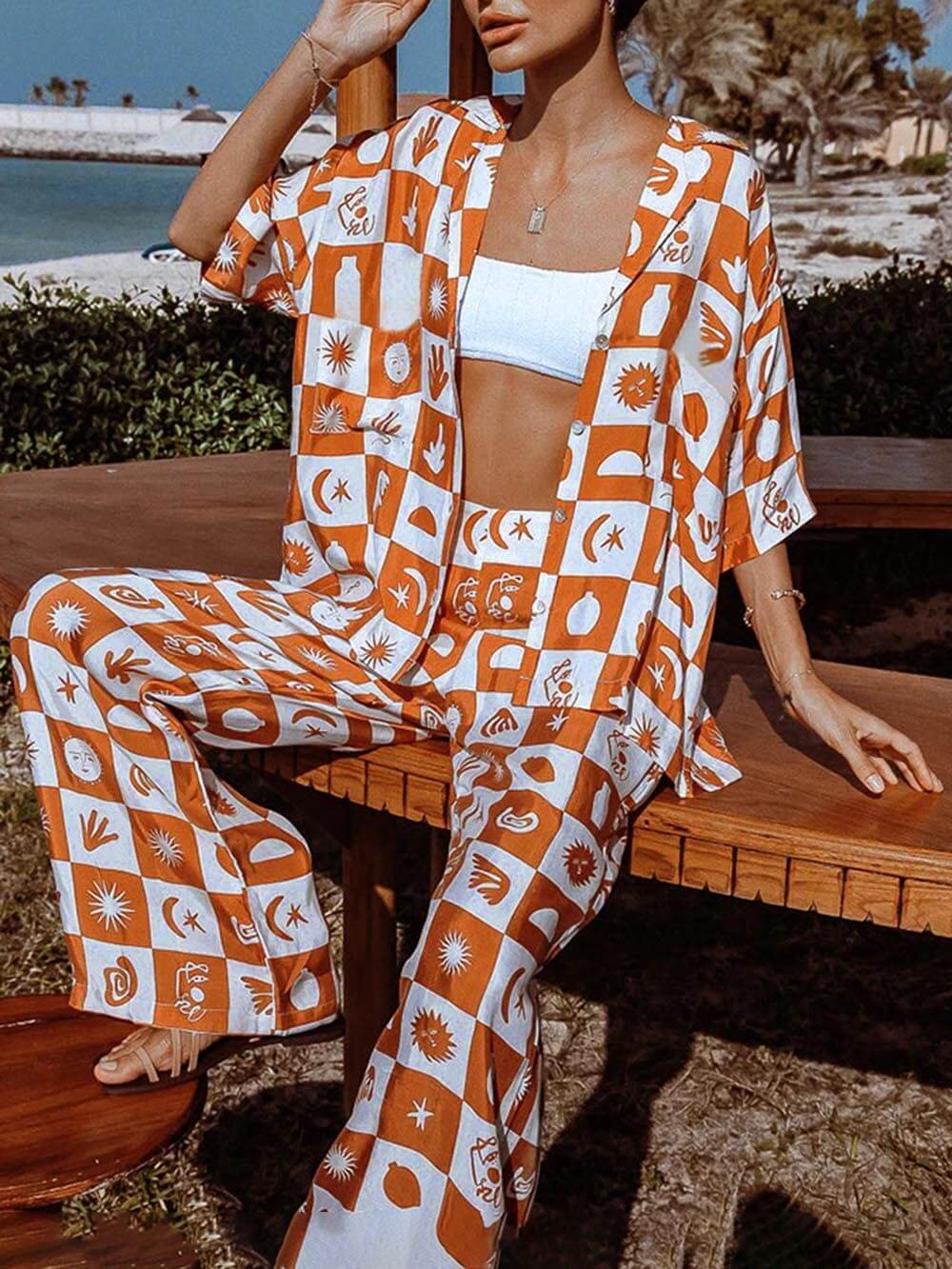 Ensemble pantalon ample à imprimé soleil d'après-midi