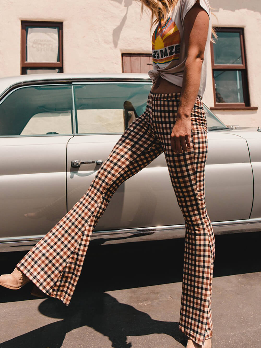Pantalon bootcut à carreaux polyvalent et décontracté 