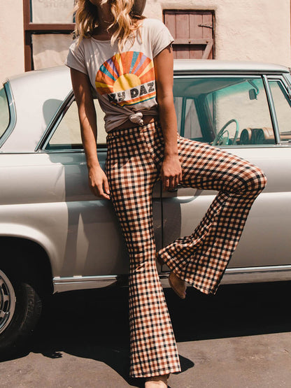 Pantalon bootcut à carreaux polyvalent et décontracté 