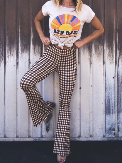 Pantalon bootcut à carreaux polyvalent et décontracté 