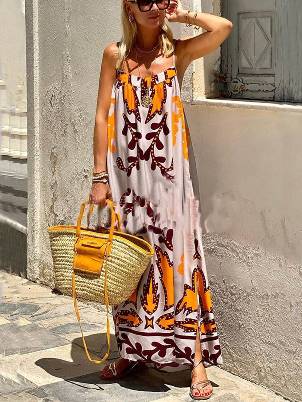 Robe camisole ample à imprimé ethnique