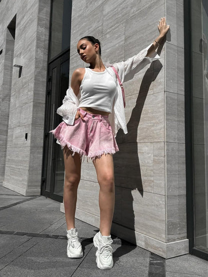 High-Waist A-Line Denim Shorts