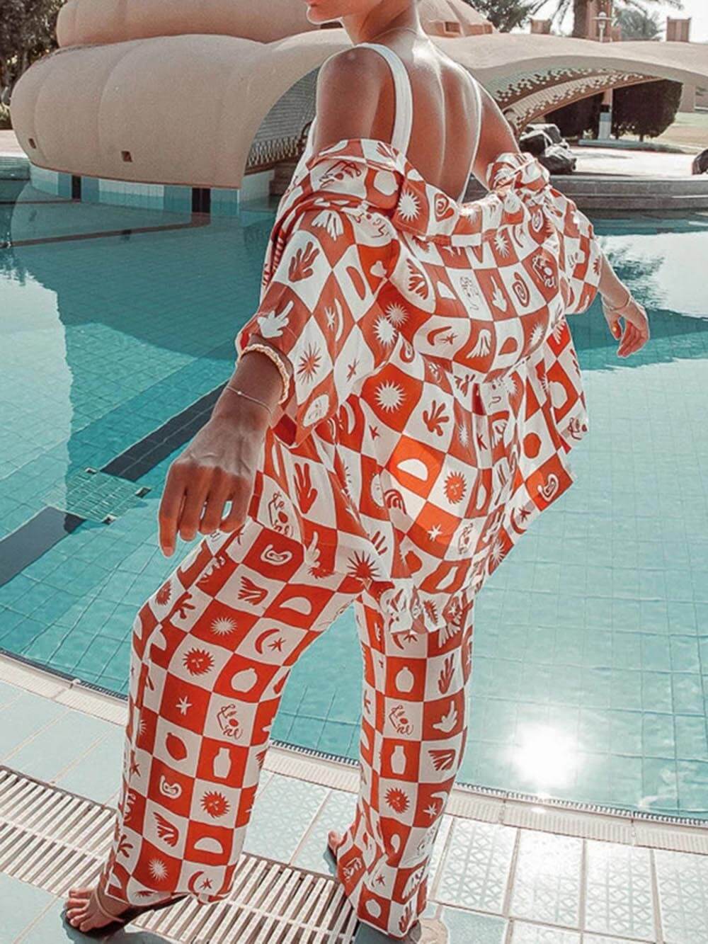 Ensemble pantalon ample à imprimé soleil d'après-midi