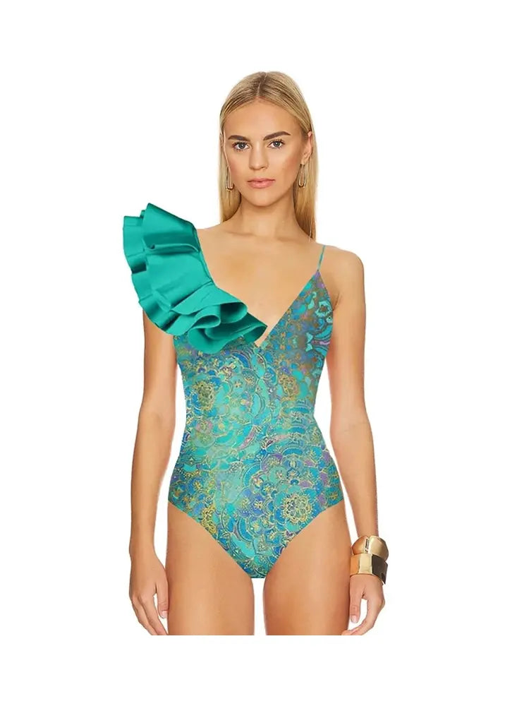 Maillot de bain une pièce imprimé bohème à volants