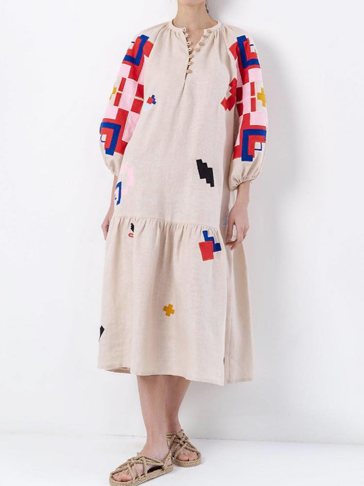 Robe décontractée ample à manches lanternes imprimées