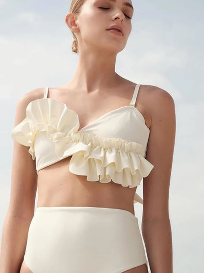 Ensemble de bikini uni à volants français
