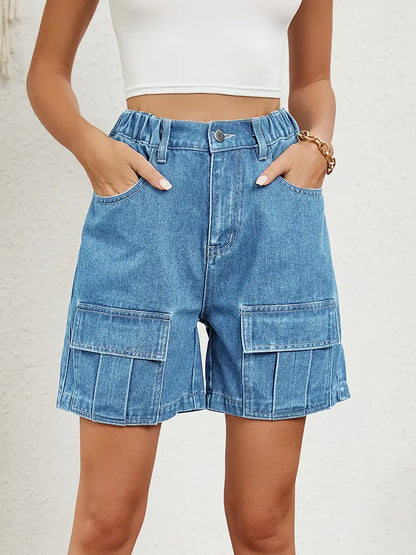 Short en jean utilitaire élastique délavé