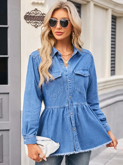 Chemise en jean à ourlet effiloché