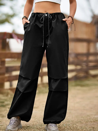 Vintage Street Style Drawstring Cargo Joggers