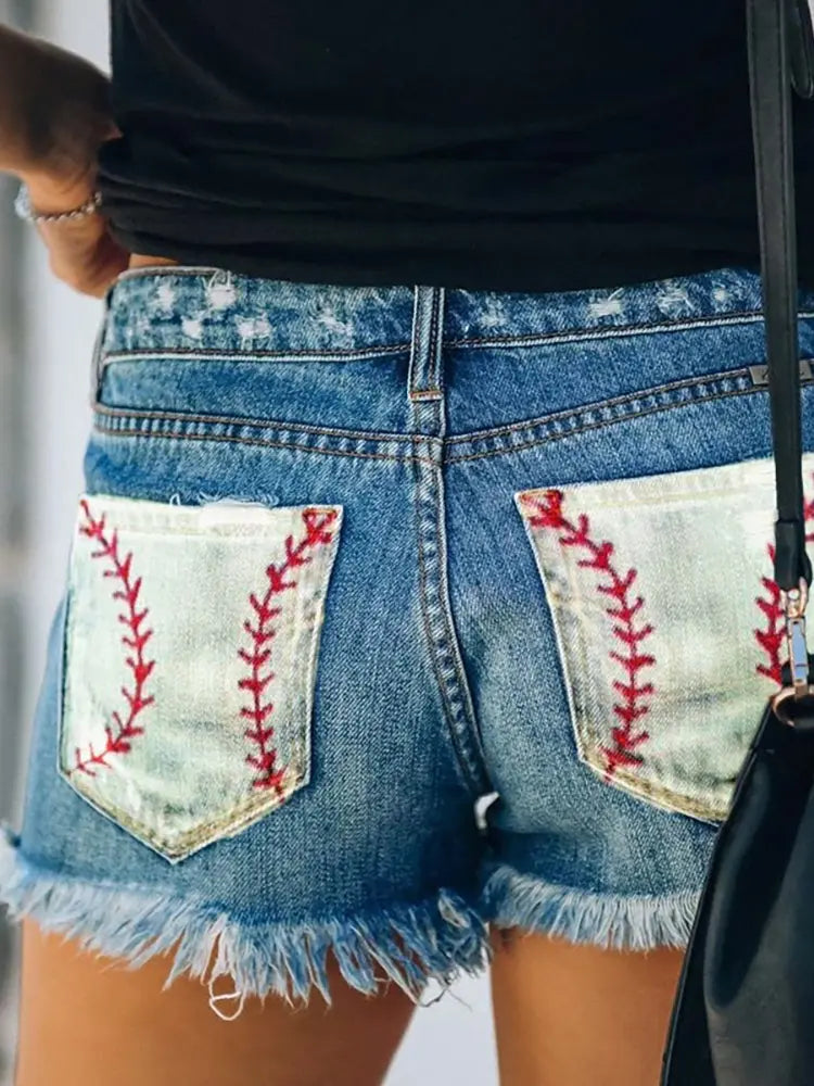 Short en jean slim imprimé tendance à boutons et effet vieilli