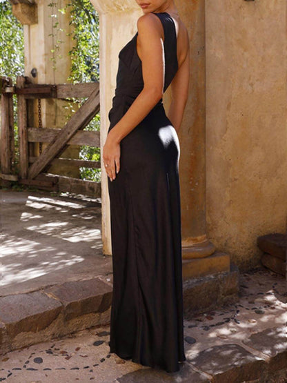 Robe en satin fendue à une épaule et coupe slim Temperament