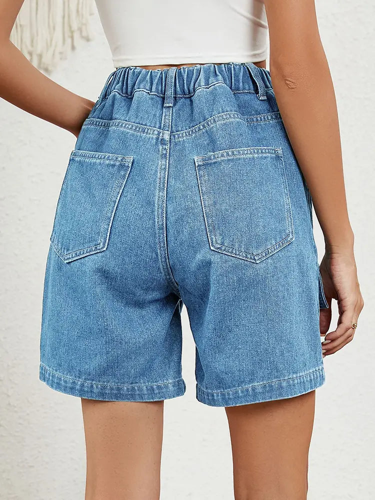 Short en jean utilitaire élastique délavé